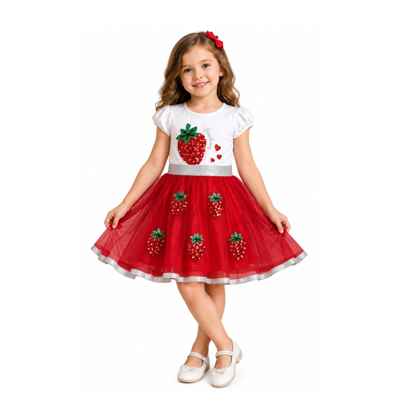 Плаття для дівчинки “Strawberry” з паєтками та фатиновою спідницею Плаття для дівчинки “Strawberry” з паєтками та фатиновою спідницею