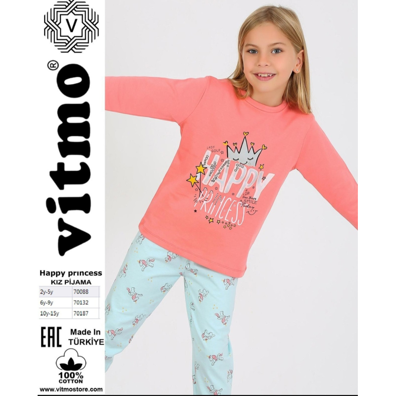 Піжама для дівчинки VITMO Happy Princess — яскрава трикотажна піжама з Туреччини 140