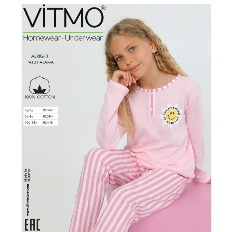 Піжама для дівчинки VITMO Alright — рожевий трикотажний комплект з 100% бавовни