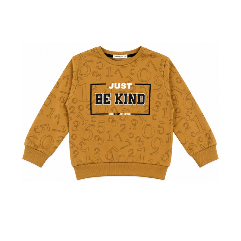 Кофта-світшот для хлопчика бежева з принтом «BE KIND», р. 98 Кофта-світшот для хлопчика бежева з принтом «BE KIND», р. 98
