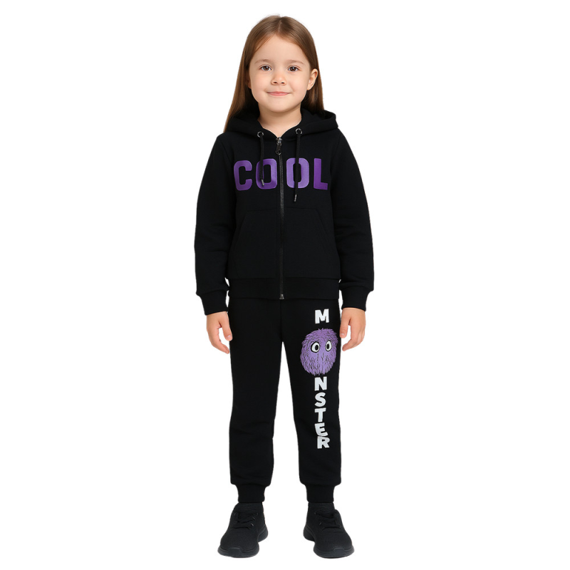 Дитячий спортивний костюм чорний з принтом “Cool Monster“ (р.92, 104) Дитячий спортивний костюм чорний з принтом “Cool Monster“ (р.92, 104)